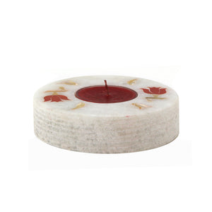 The Home T-Light Holder Marble Hand Painted Round Flat Red Inlay TLH-106