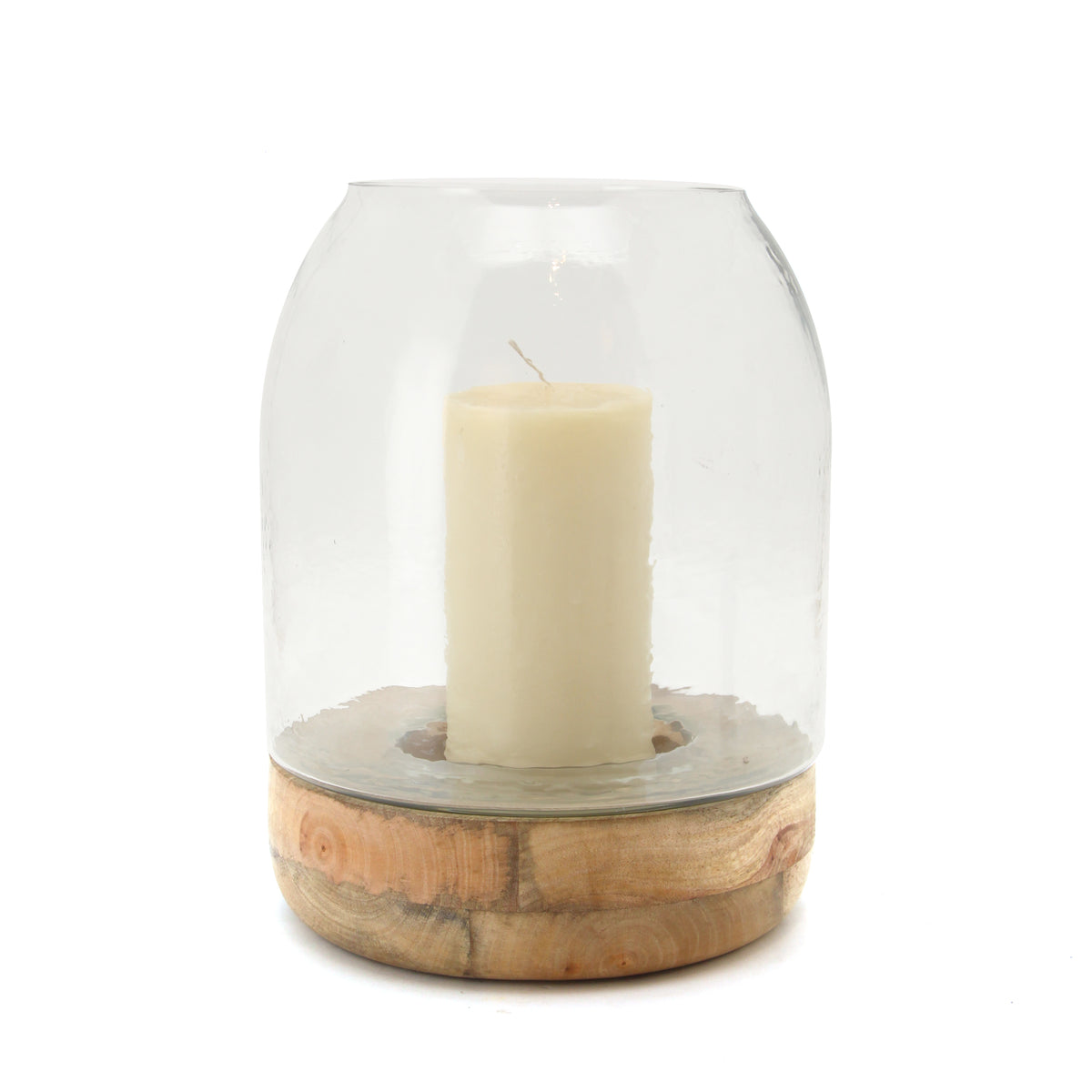 The Home Glass Wooden Candle Stand With Wooden Base Large-VI-8051