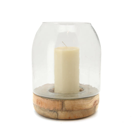 The Home Glass Wooden Candle Stand With Wooden Base Large-VI-8051