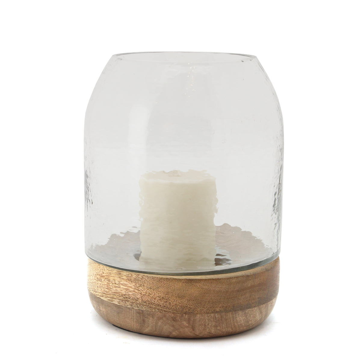 The Home Glass Wooden Candle Stand With Wooden Base Small-VI-8053