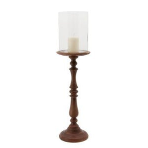 The Home Wooden Pillar Holder With Glass Small-VI-8525