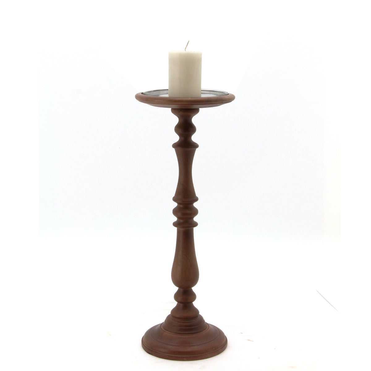 The Home Wooden Pillar Holder With Glass Small-VI-8525
