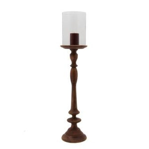 The Home Wooden Pillar Holder With Glass Small-VI-8527