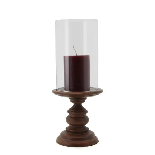 The Home Wooden Pillar Holder With Glass-VI-8777