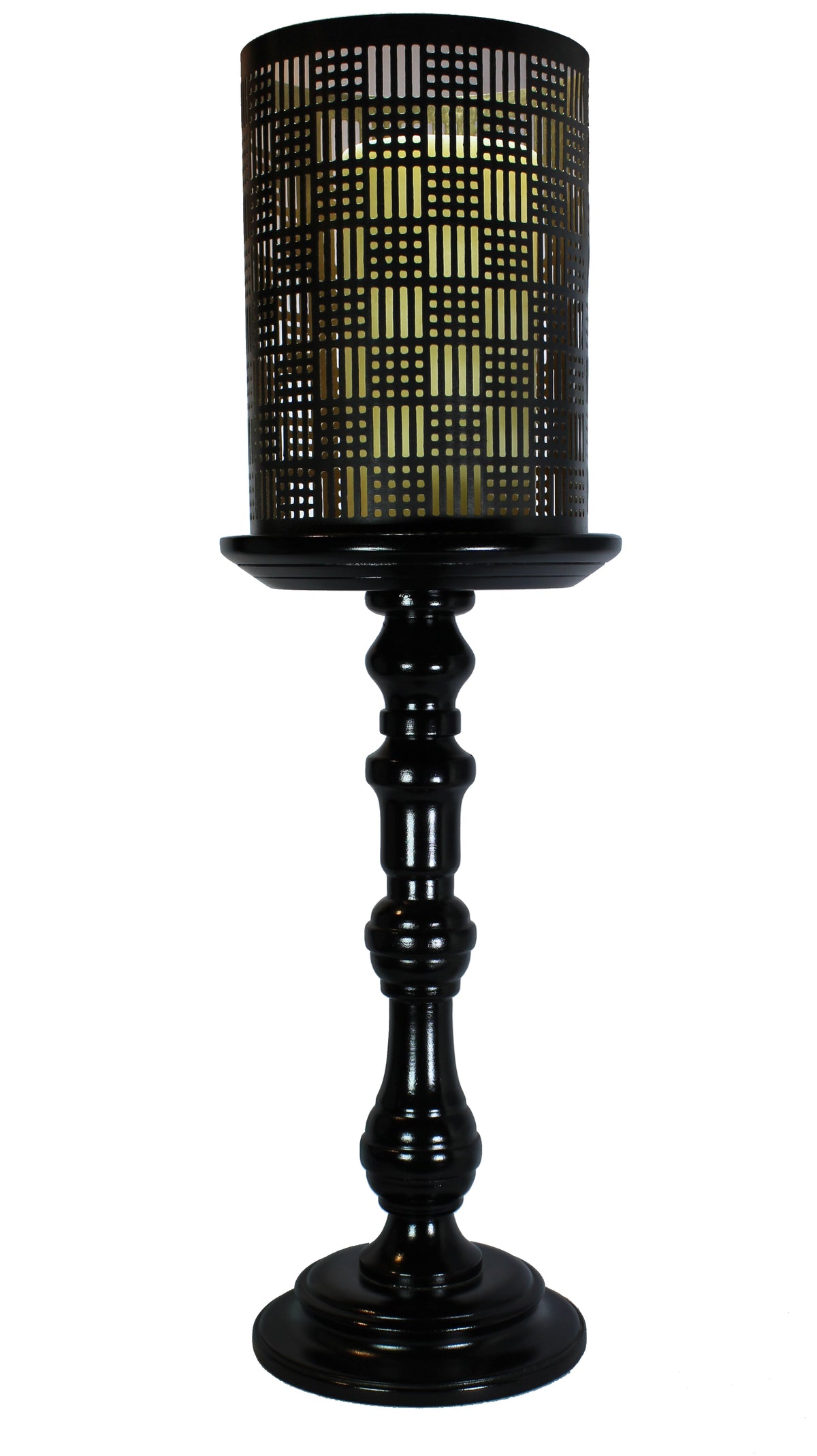 The Home Black Wooden Candle Stand with Black Grill Large -VI-9035B