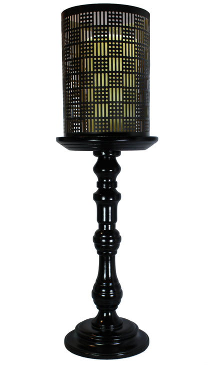 The Home Black Wooden Candle Stand with Black Grill Large -VI-9035B
