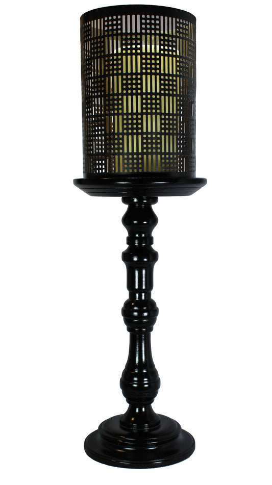 The Home Black Wooden Candle Stand with Black Grill Large -VI-9035B