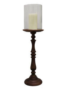 The Home Wooden Pillar Holder With Glass Large-VI-8526