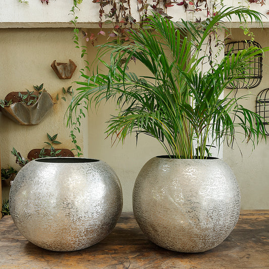 The Home Flower Pot Planter Textured Silver Medium BN1500-B